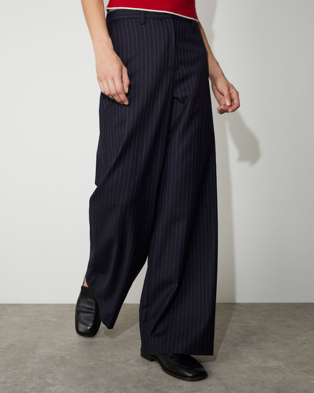 Pantalon large fluide avec une touche de cachemire - M684 ST NAVY WHITE - 1