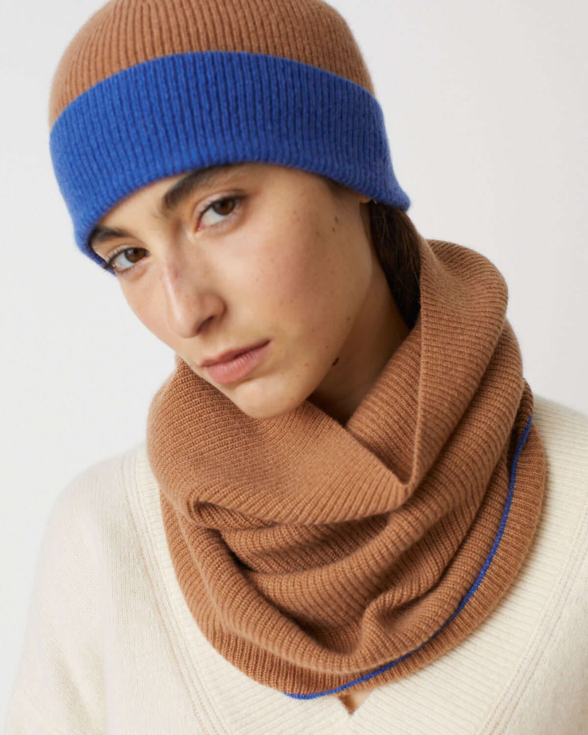 Snood en cachemire - M346 BROWN ST BLUE - 1
