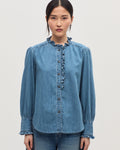 Chemise col volanté en coton - J621 LIGHT BLUE - 1