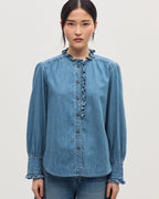 Chemise col volanté en coton - J621 LIGHT BLUE - 1