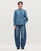 Chemise col volanté en coton - J621 LIGHT BLUE - 2