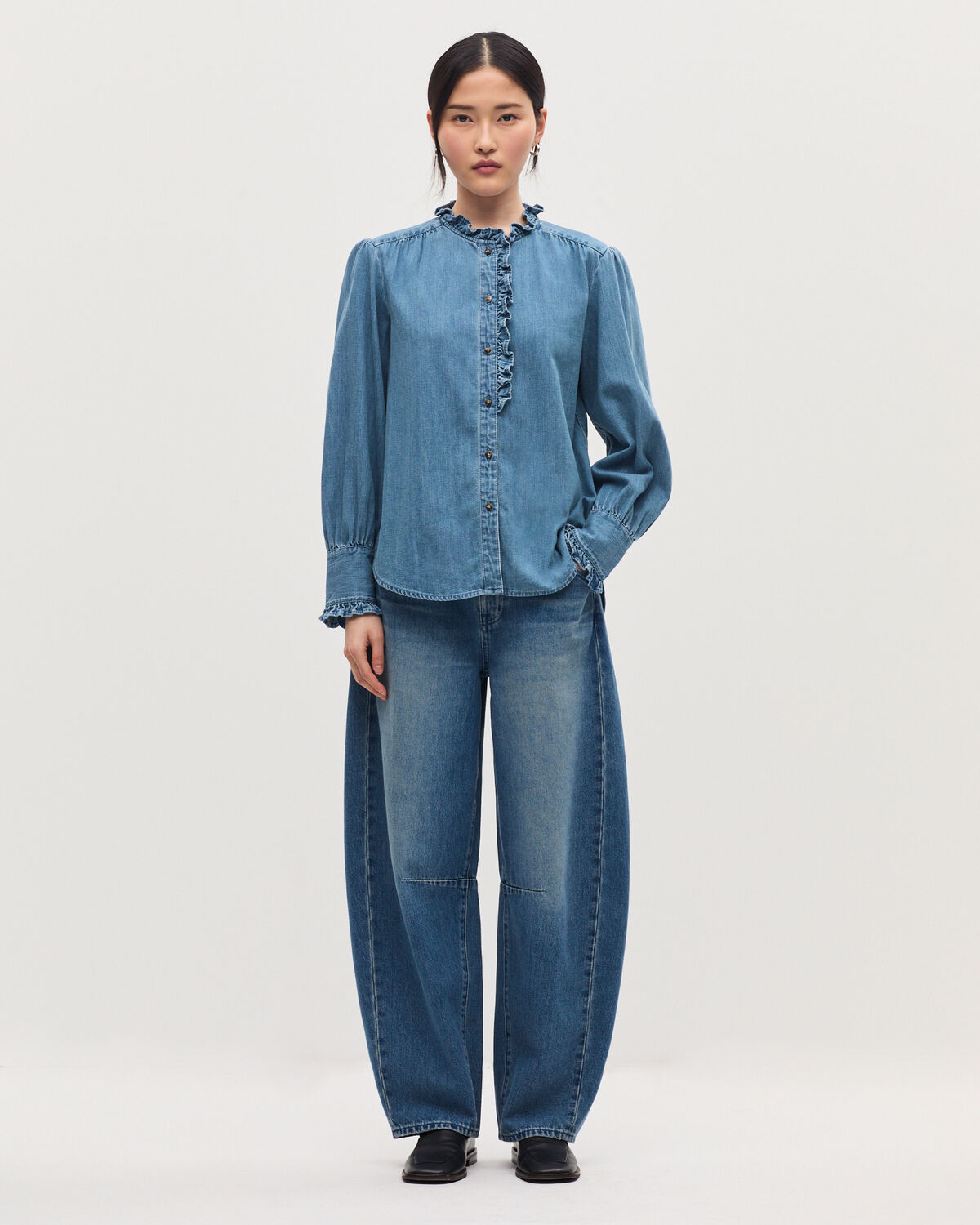 Chemise col volanté en coton - J621 LIGHT BLUE - 2