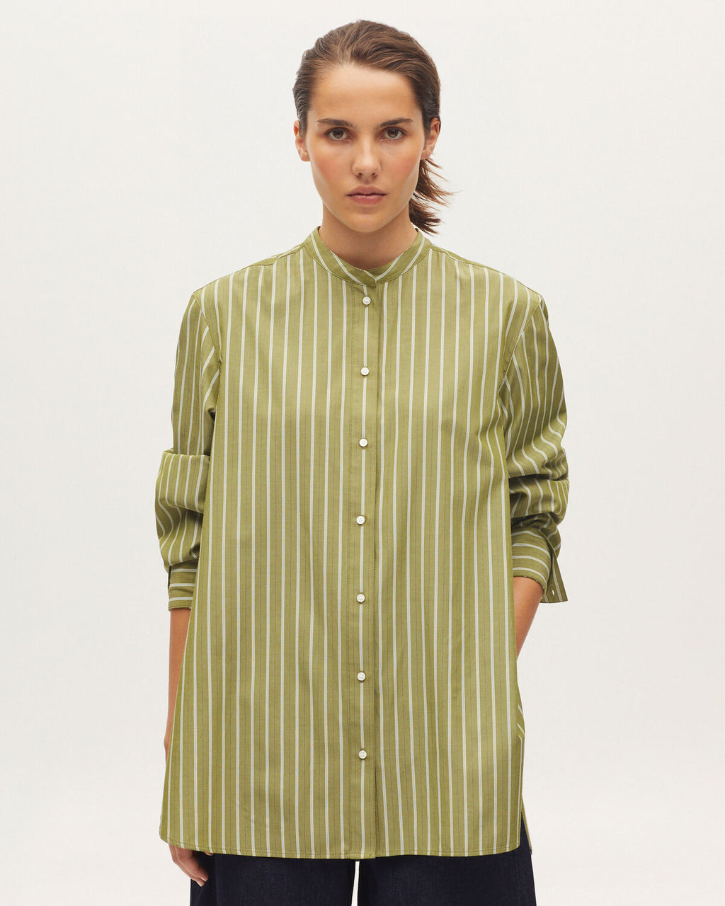 Chemise rayée col officier - K541 STRIPES GREEN - 1