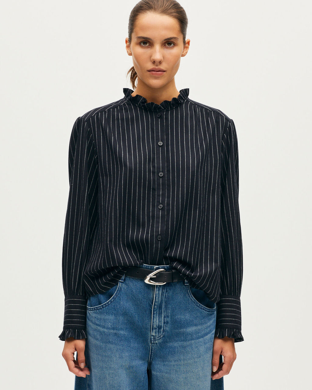 Chemise à col volanté - K693 FLANNEL ST NAVY - 1