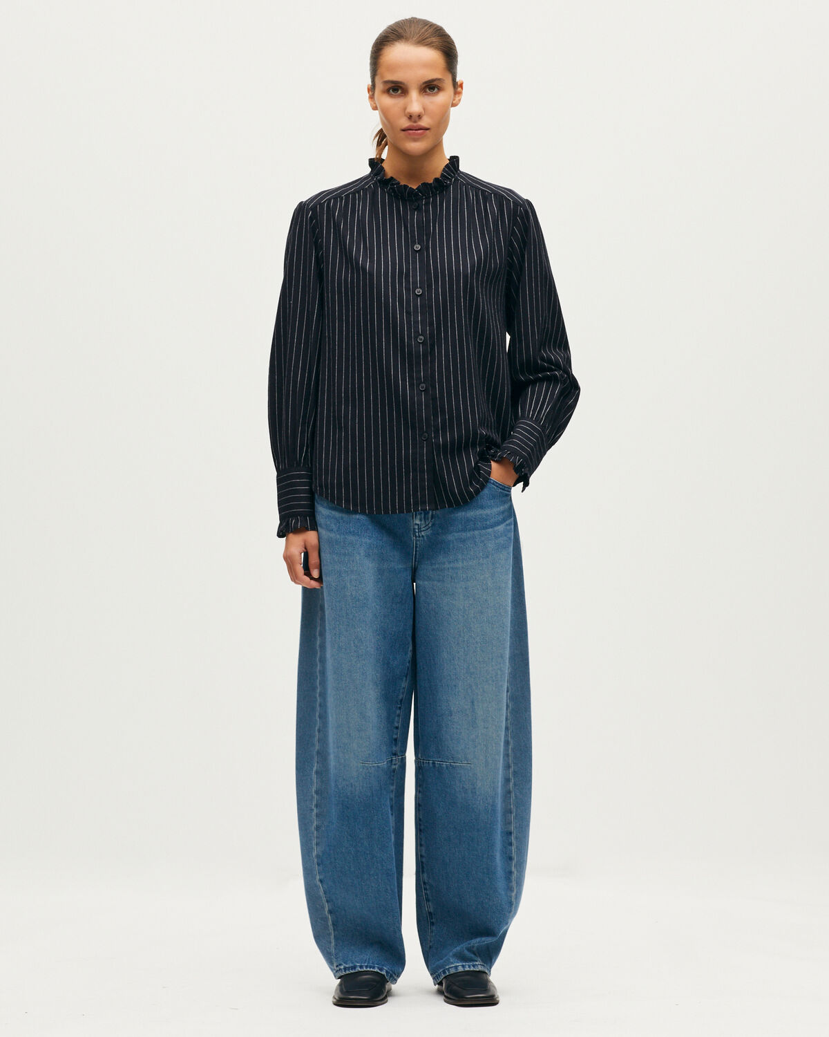 Chemise à col volanté - K693 FLANNEL ST NAVY - 2
