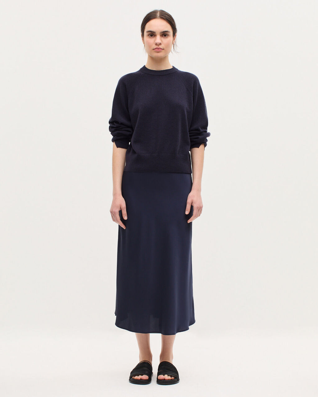 Jupe midi fluide satinée - H695 NIGHT SKY - 1