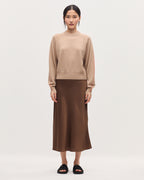 Jupe midi fluide satinée - K380 FUDGE BROWN - 1