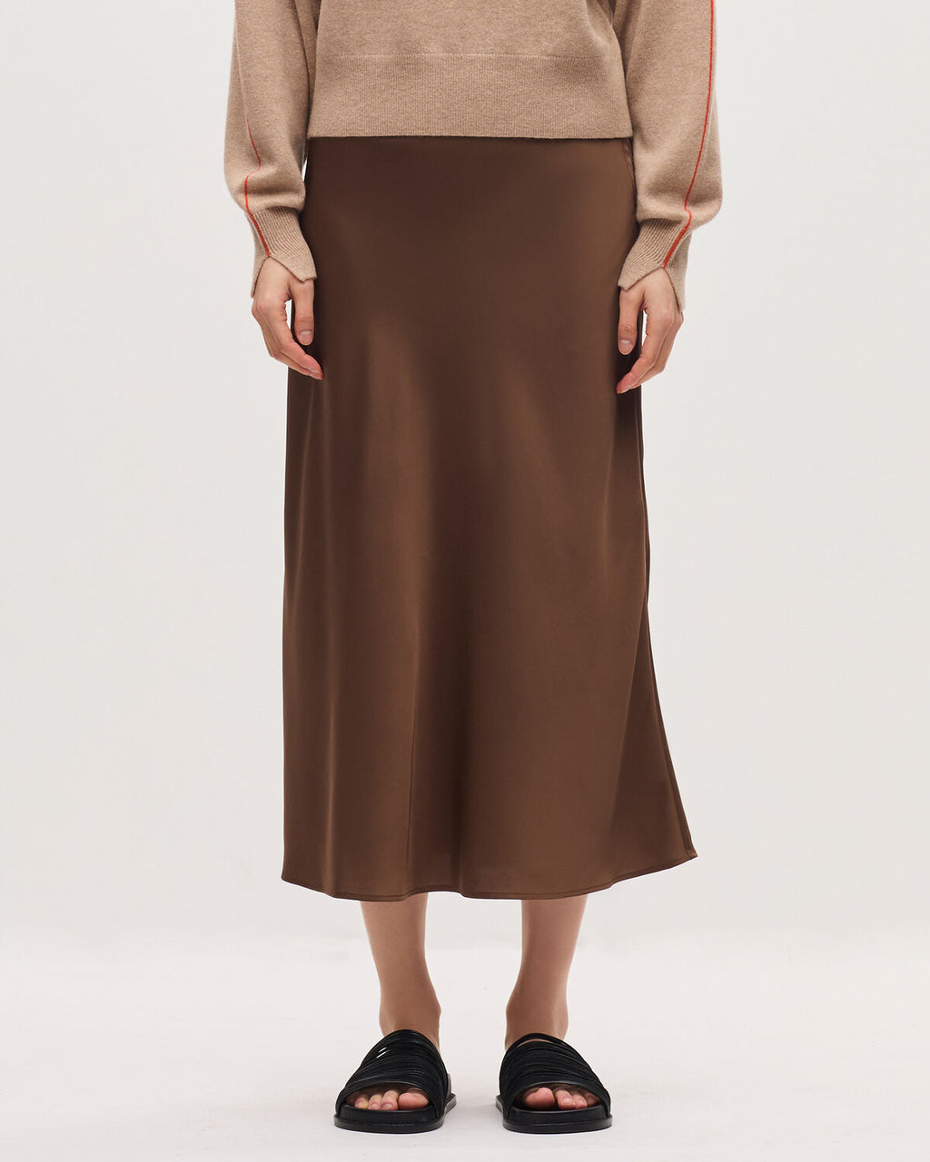 Jupe midi fluide satinée - K380 FUDGE BROWN - 2