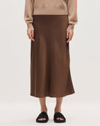 Jupe midi fluide satinée - K380 FUDGE BROWN - 2
