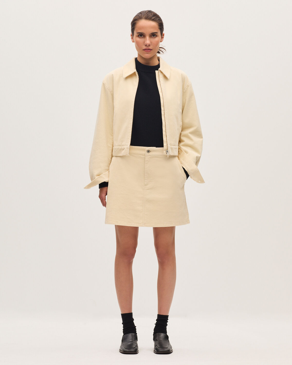Jupe courte en velours côtelé - U010 OFF WHITE - 1