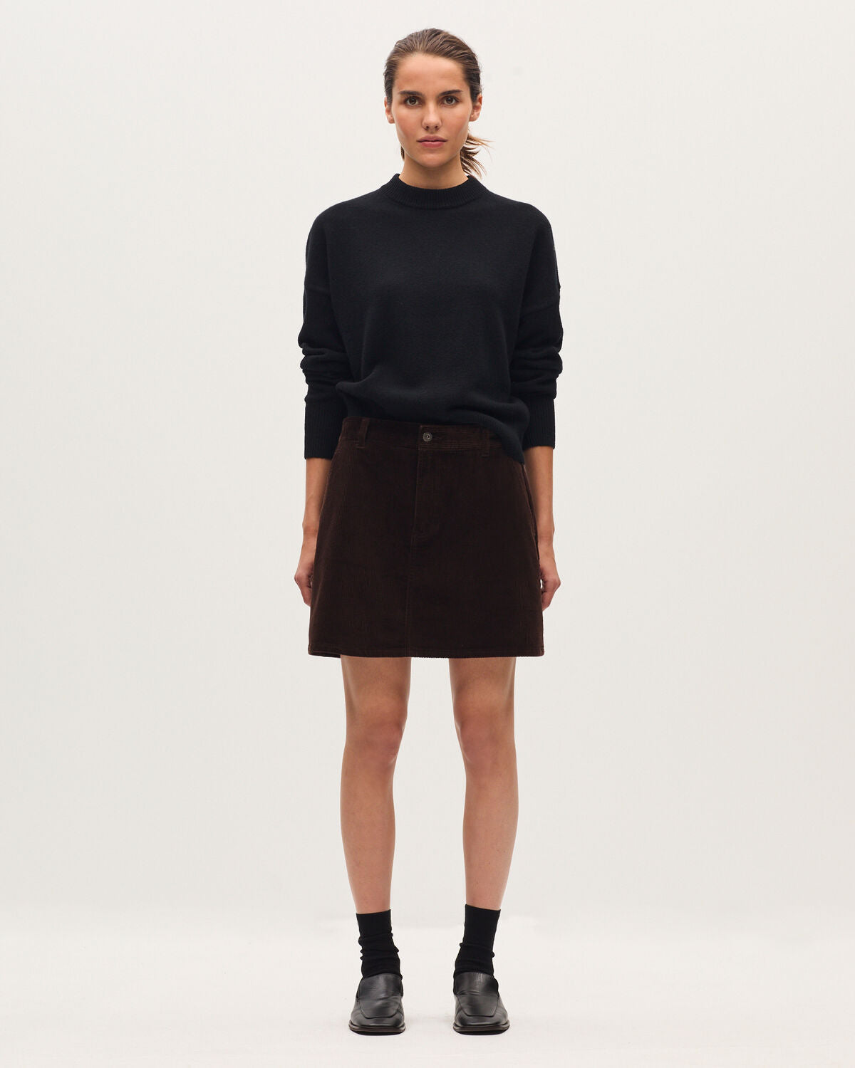 Jupe courte en velours côtelé - U380 DARK BROWN - 1