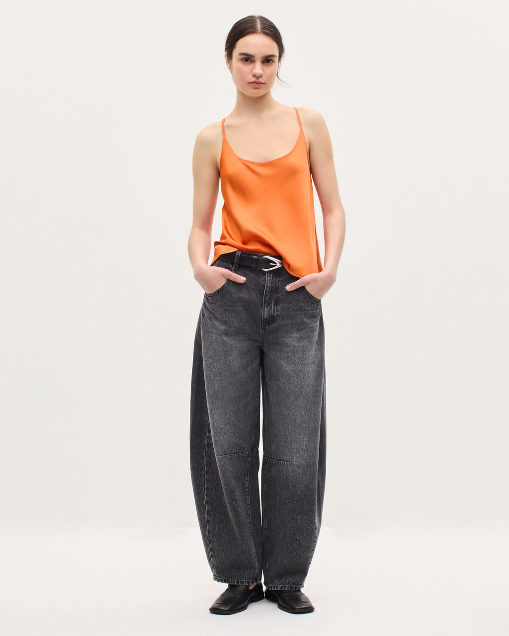 Top satiné à fines bretelles - K240 APRICOT ORANGE - 2