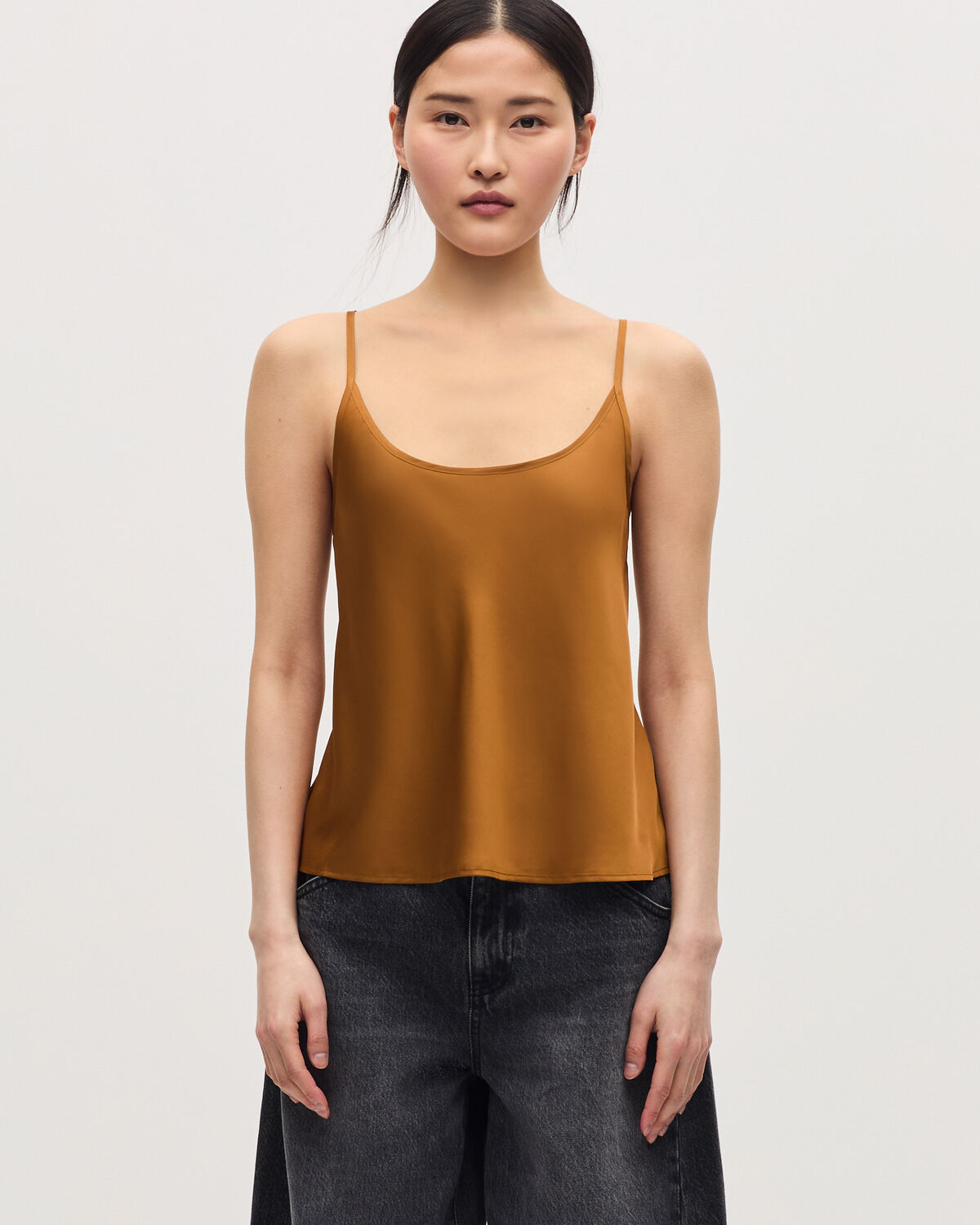 Top satiné à fines bretelles - K340 BONE BROWN - 1
