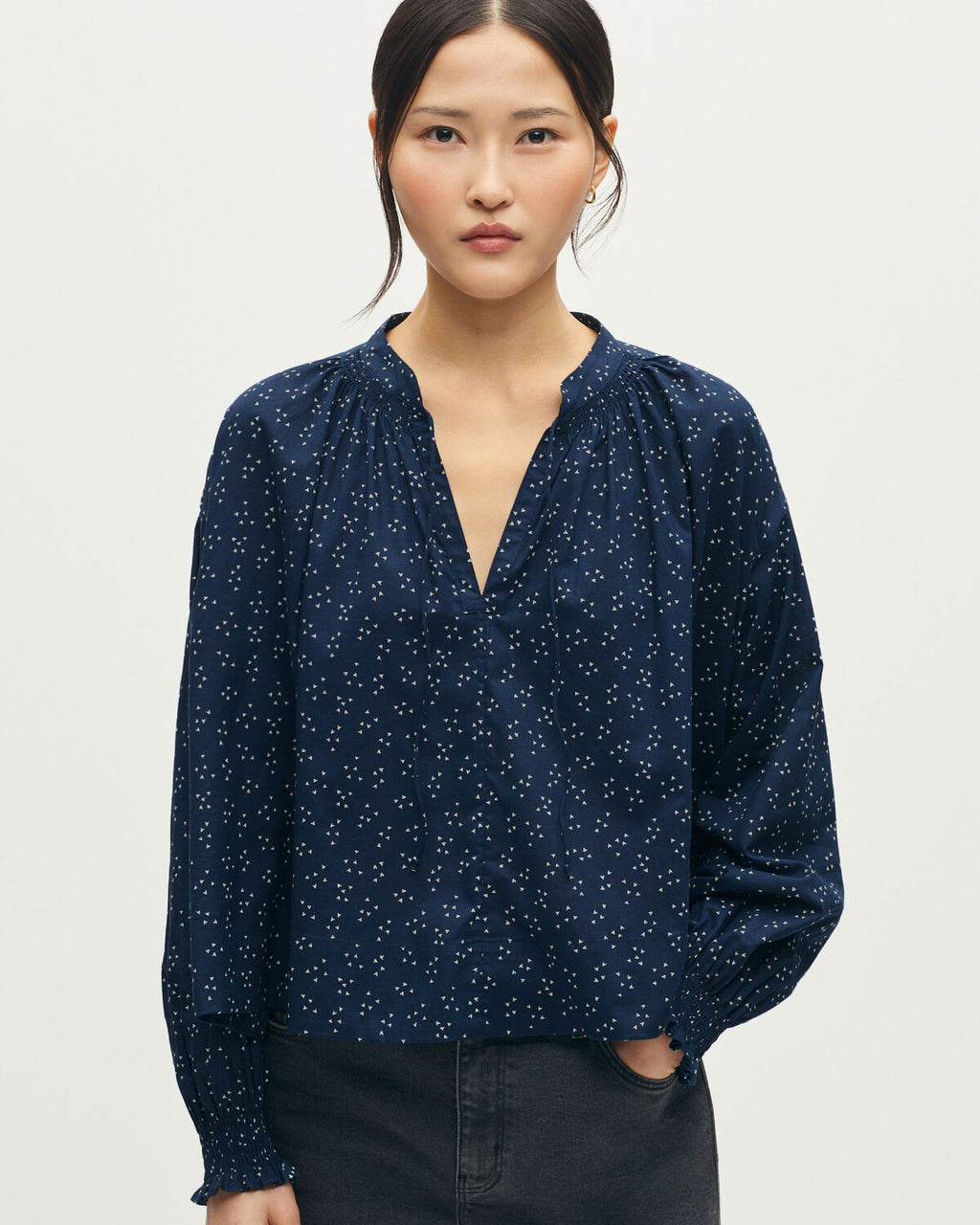 Blouse imprimée en coton - L692 TRIANGLE NAVY - 1