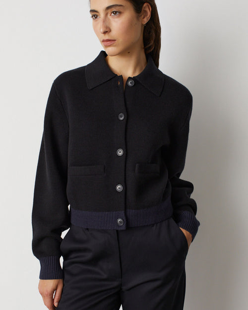 Cardigan bicolore en laine - L090 BICO BLACK NAVY - 1