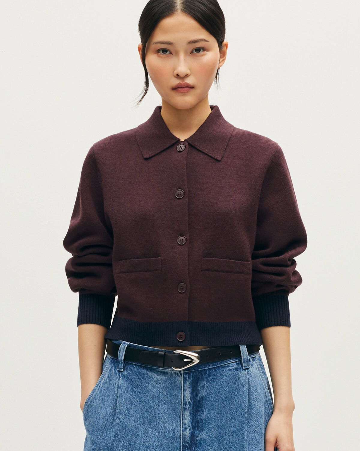 Cardigan bicolore en laine - L386 BICO BROWN NAVY - 1