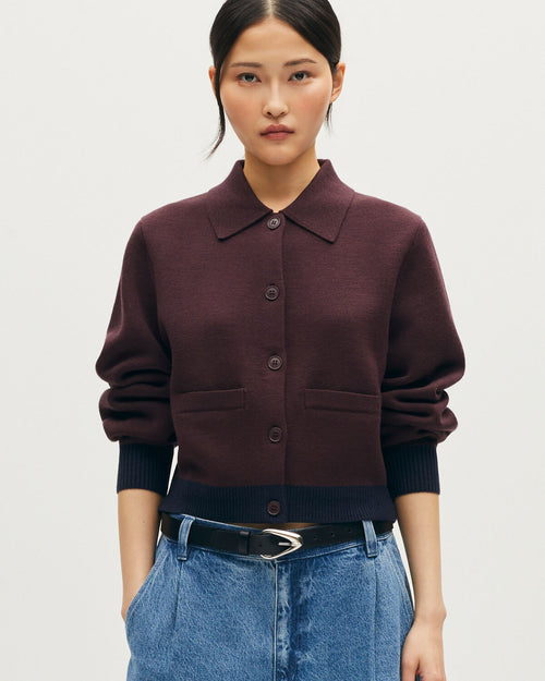 Cardigan bicolore en laine - L386 BICO BROWN NAVY - 1