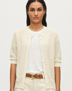 Cardigan manches courtes en lin - L010 ANTIQUE WHITE - 1