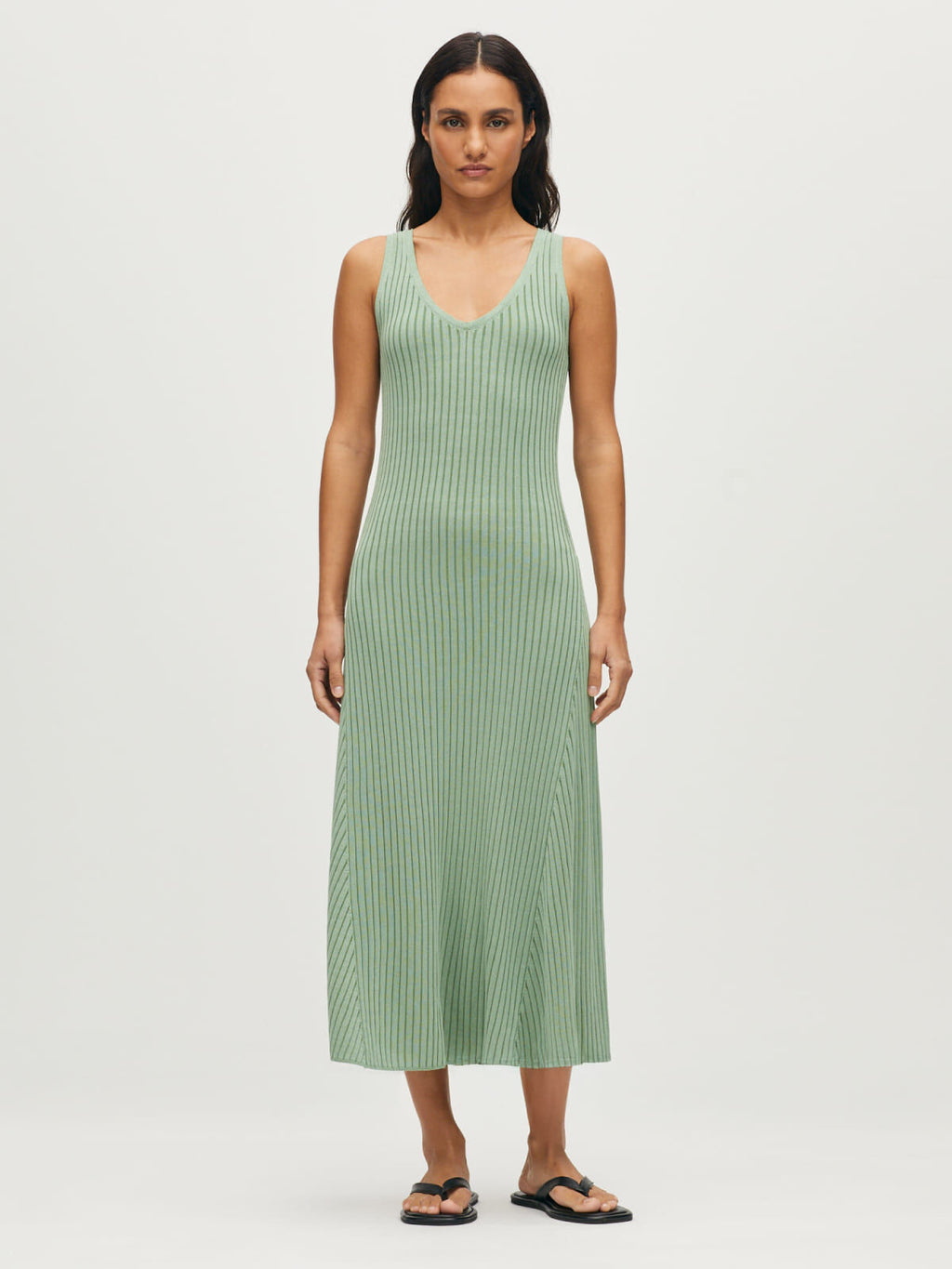 Robe longue en maille côtelée - L512 GREEN IVY - 2