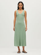 Robe longue en maille côtelée - L512 GREEN IVY - 2