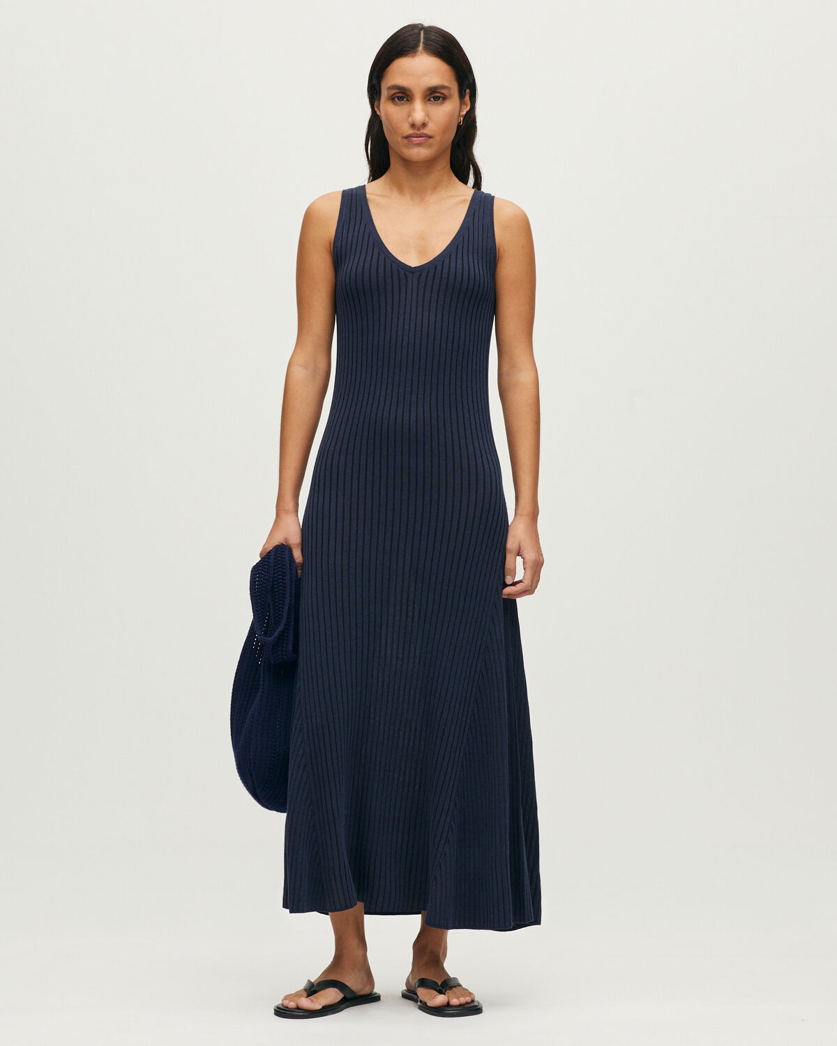 Robe longue en maille côtelée - L682 BLUE BLACK - 1
