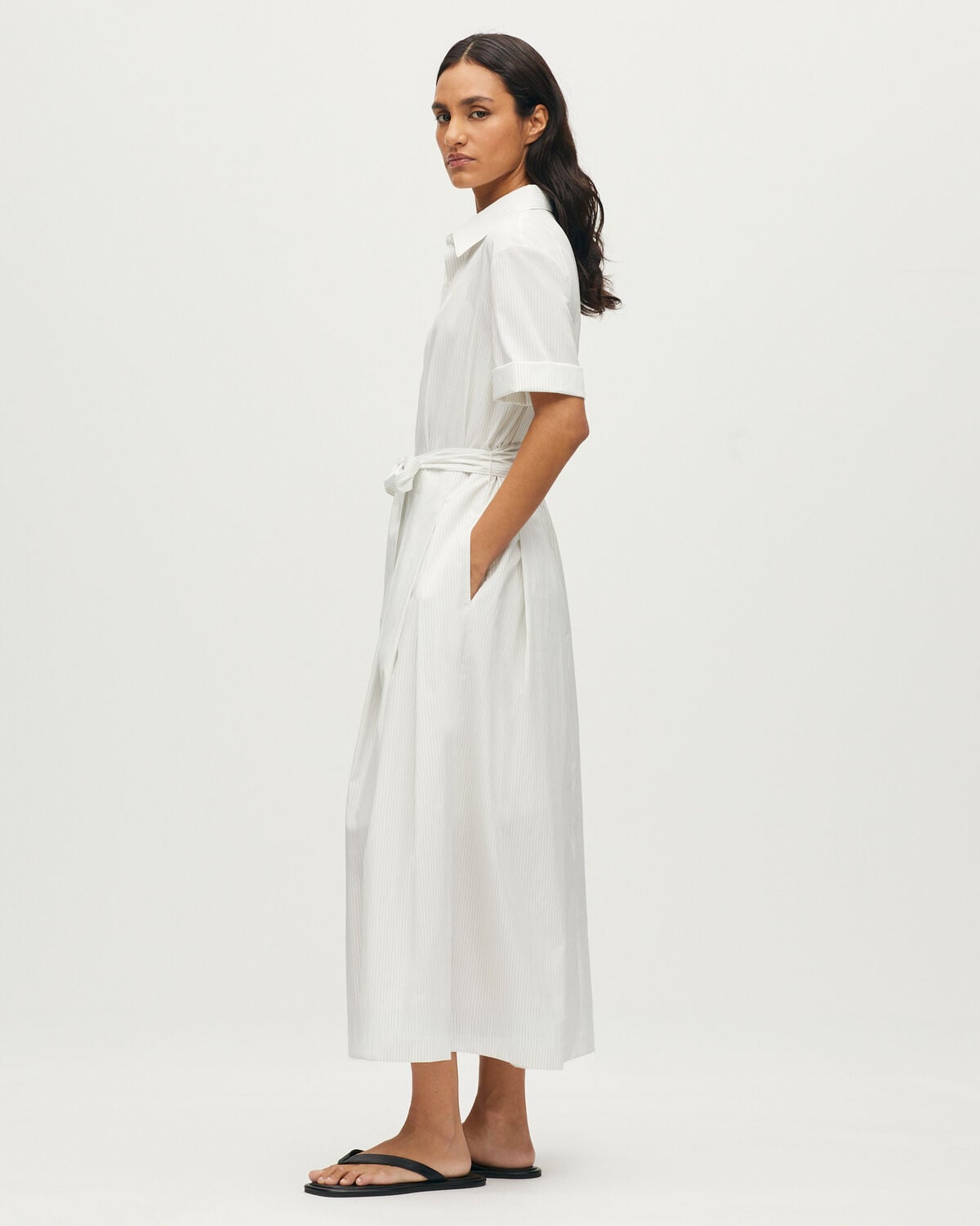 Robe chemise longue à rayures - L002 ST WHITE BLACK - 2