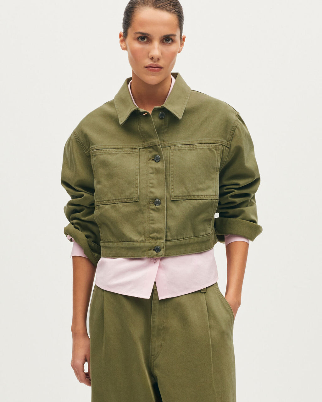 Veste courte en denim - L570 MOSS GREEN - 1