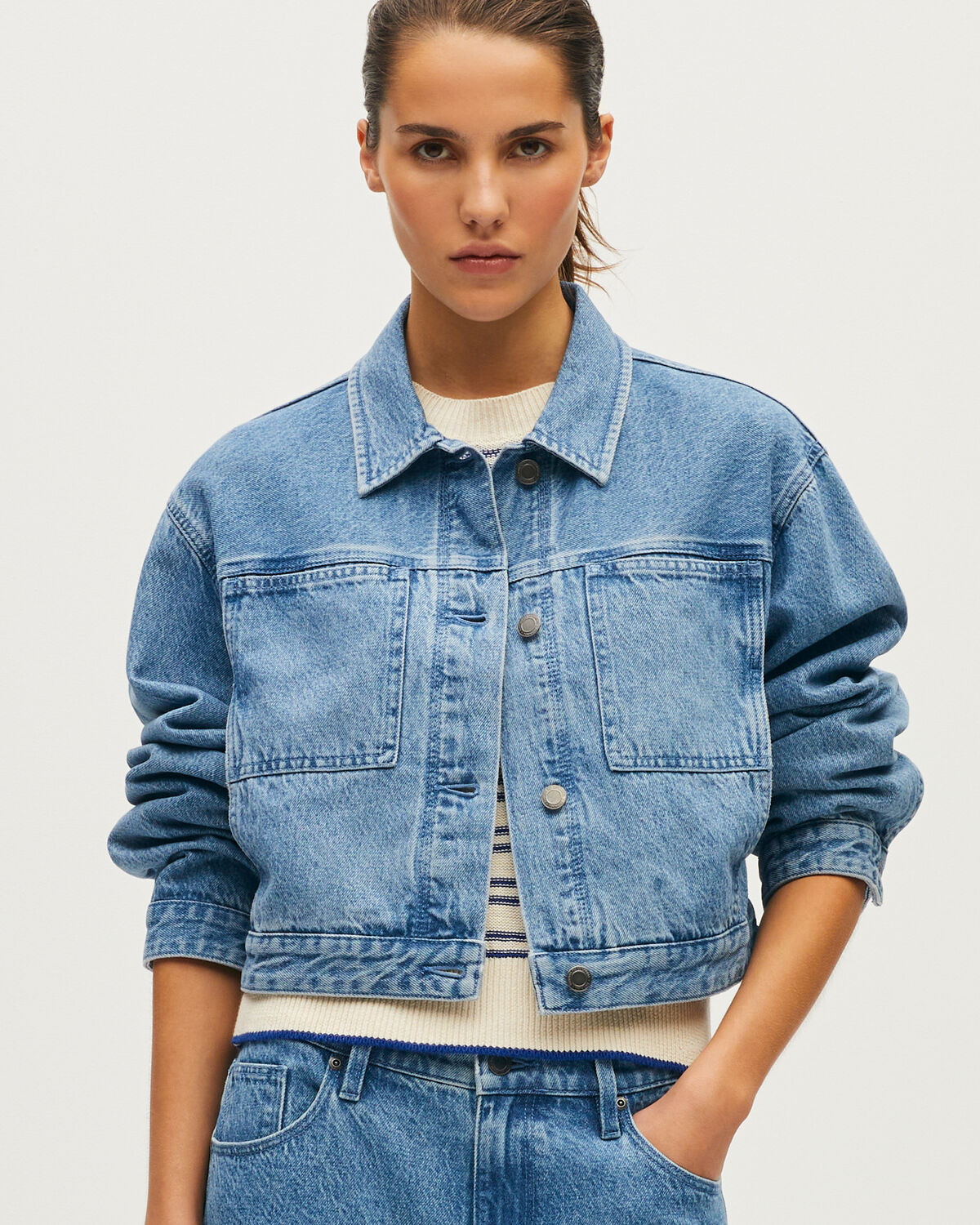 Veste courte en denim - L633 MID LIGHT VINTAGE - 1