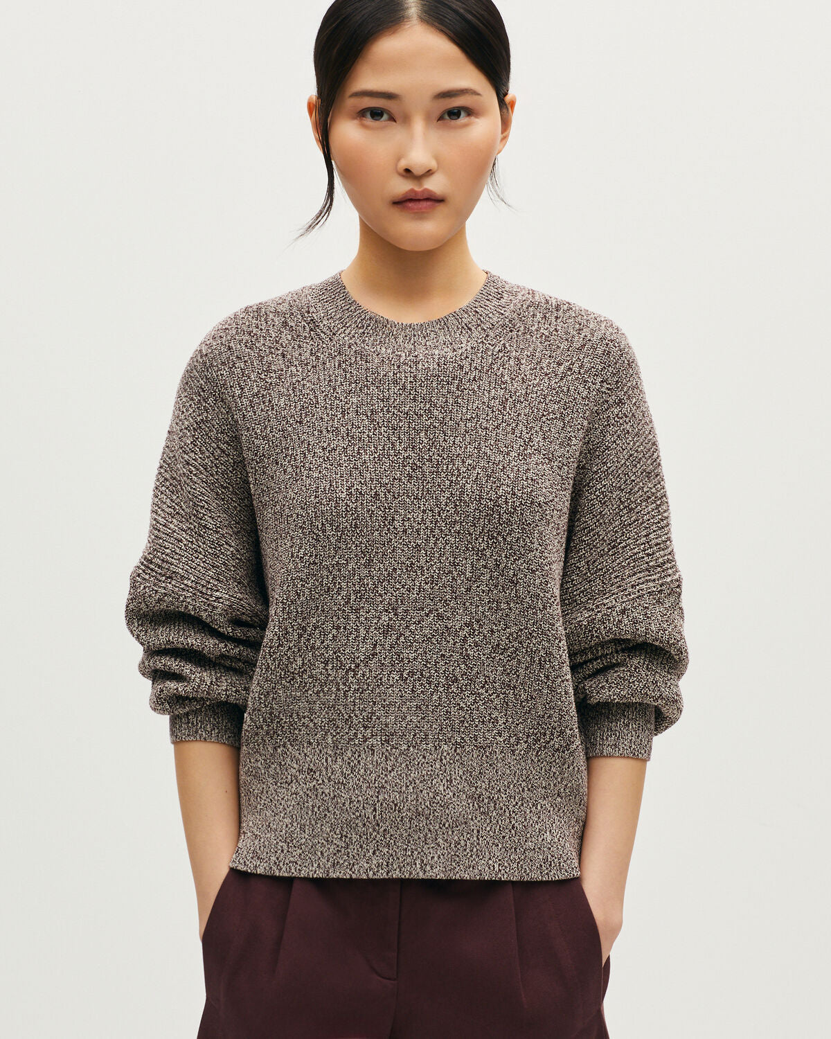 Pull col rond en coton - L341 MEL ALBORE CHOCO - 1