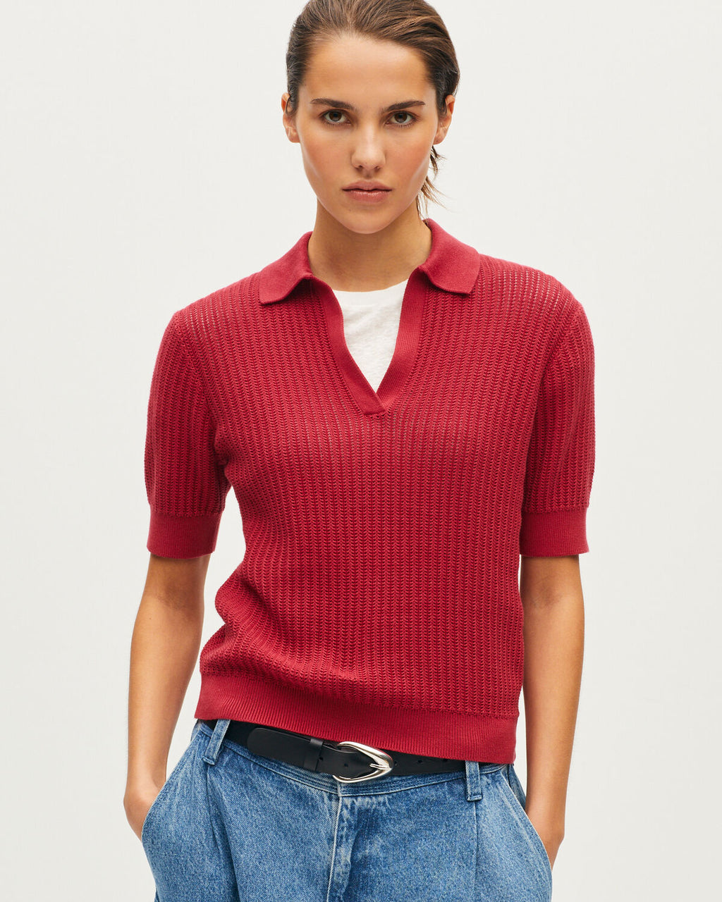 Polo en maille point fantaisie - U160 RED - 1