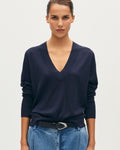 Pull col V en laine mérinos et soie - H695 NIGHT SKY - 1