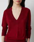 Pull col V en laine mérinos et soie - M180 ROUGE VIN - 1