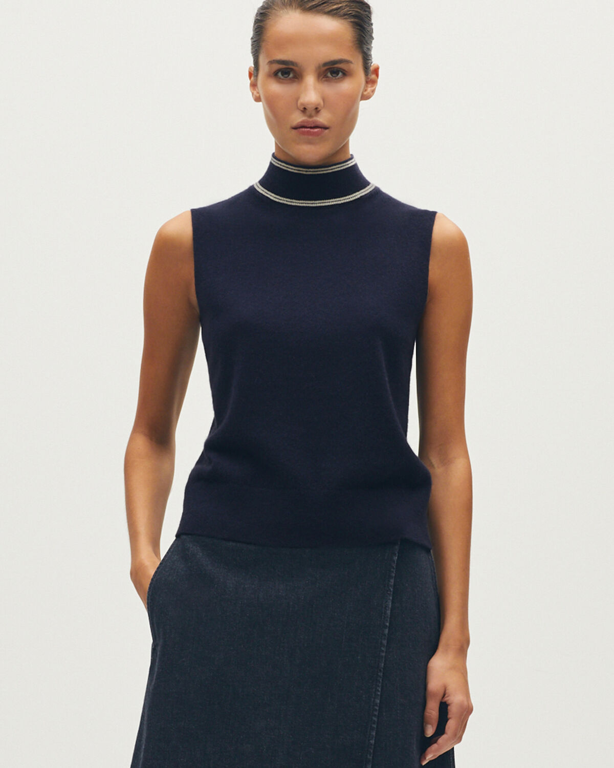 Pull sans manches en cachemire  - L693 NIGHT SKY ECRU - 1