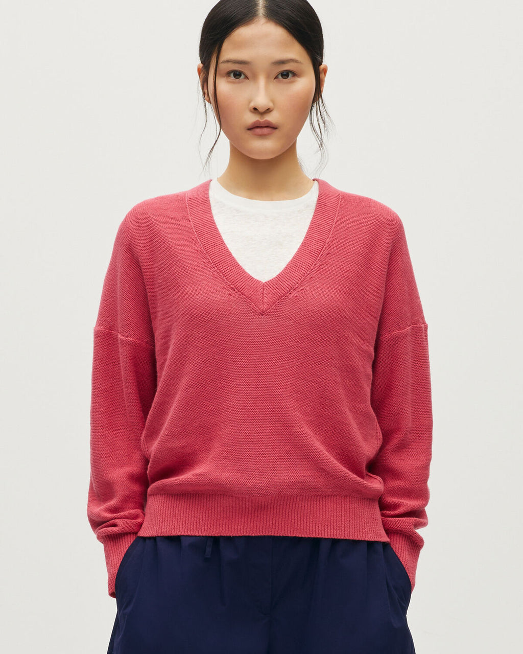 Pull col V en lin - L150 RED BEAUTY - 1