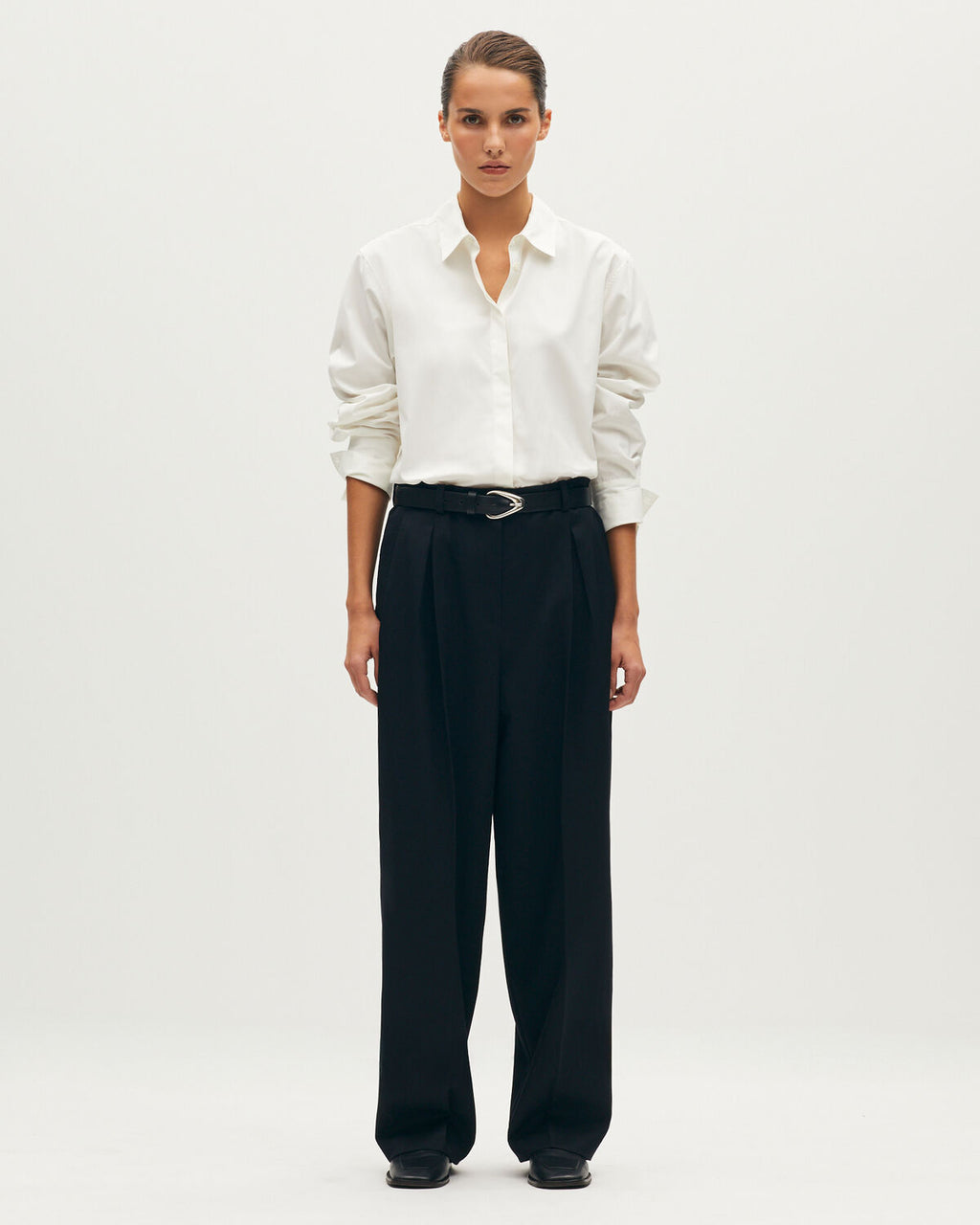 Pantalon barrel en laine - H091 BLACK BEAUTY - 1