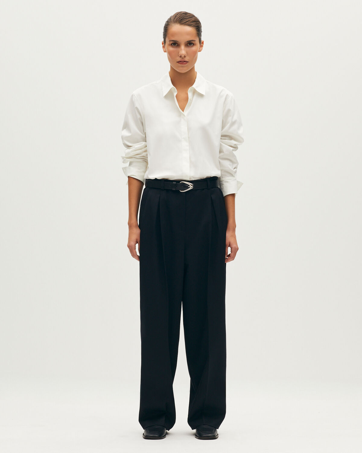 Pantalon barrel en laine - H091 BLACK BEAUTY - 1
