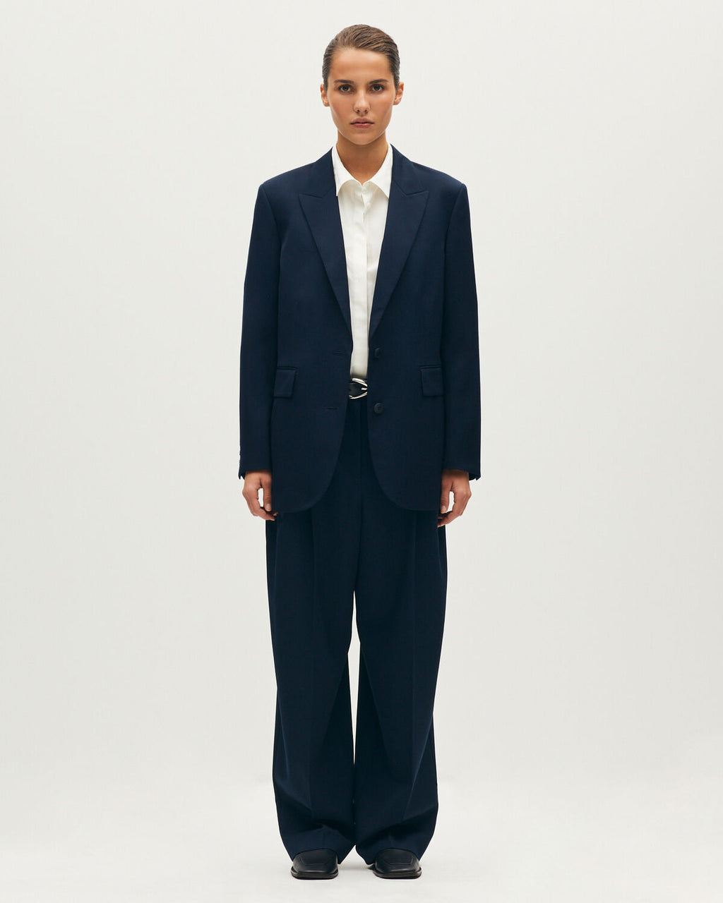Pantalon barrel en laine - L690 SAPHIRE BLUE - 1