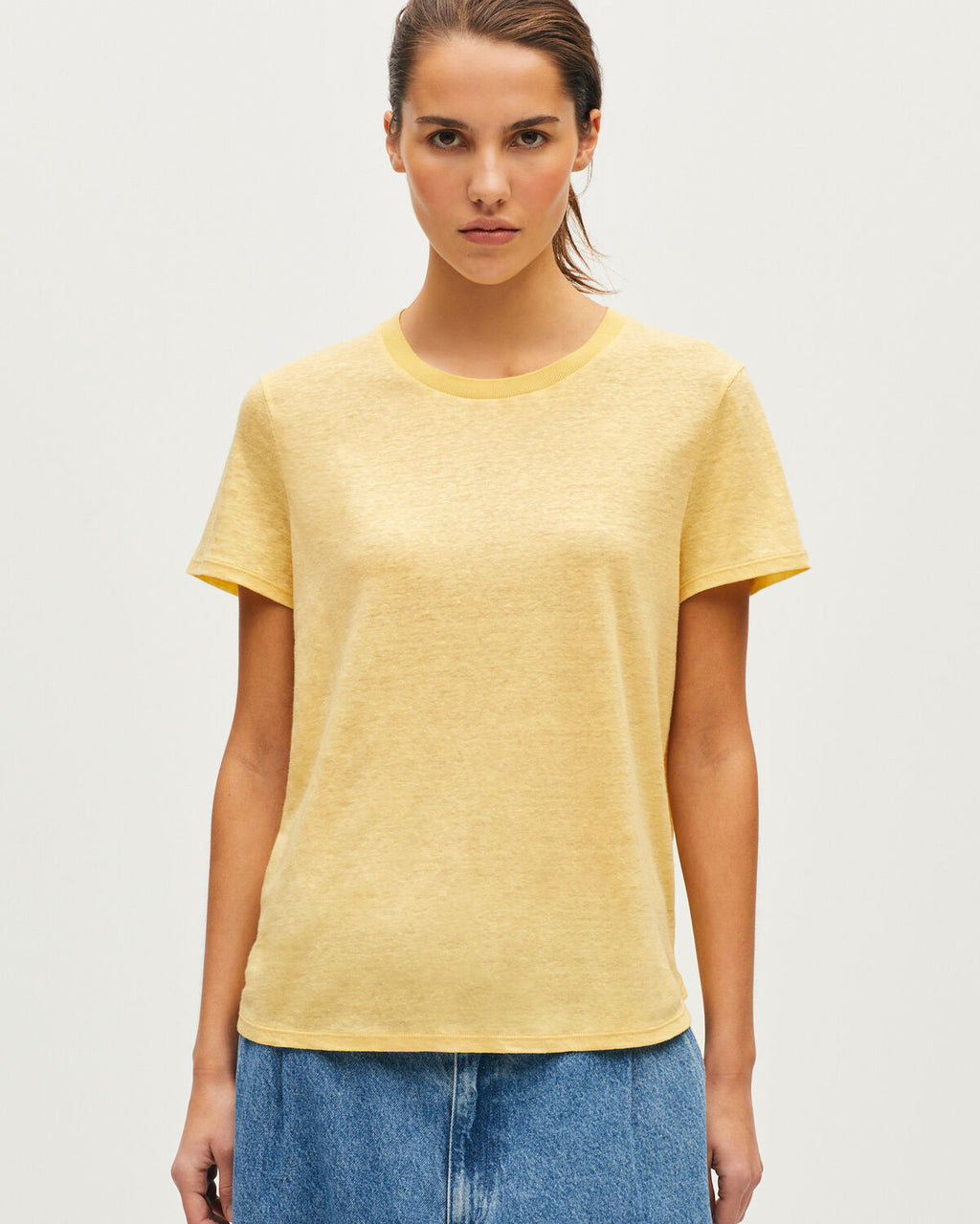 T-shirt col rond en lin - U420 YELLOW - 1