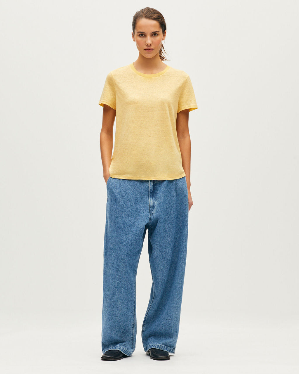T-shirt col rond en lin - U420 YELLOW - 2