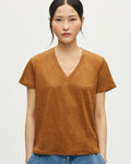 T-shirt col V en lin - U370 BROWN - 1